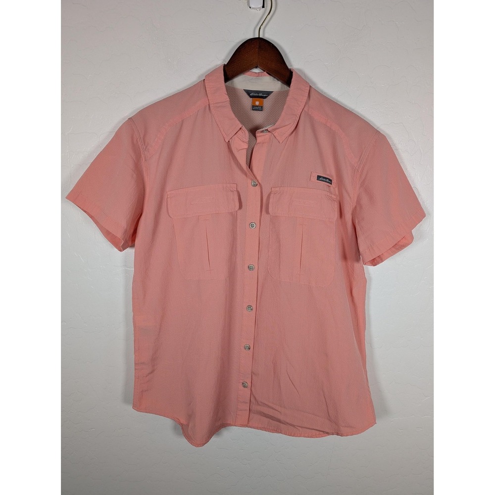 Eddie‎ Bauer Shirt Womens Medium Pink Button Up Short Sleeve Outdoor Hiking Top